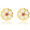 Boucles d'oreilles en or jaune 18 carats "fleurs" laqués pour filles.