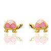 Boucles d'oreilles en or jaune 18 carats "tortues" laqués rose pour filles.