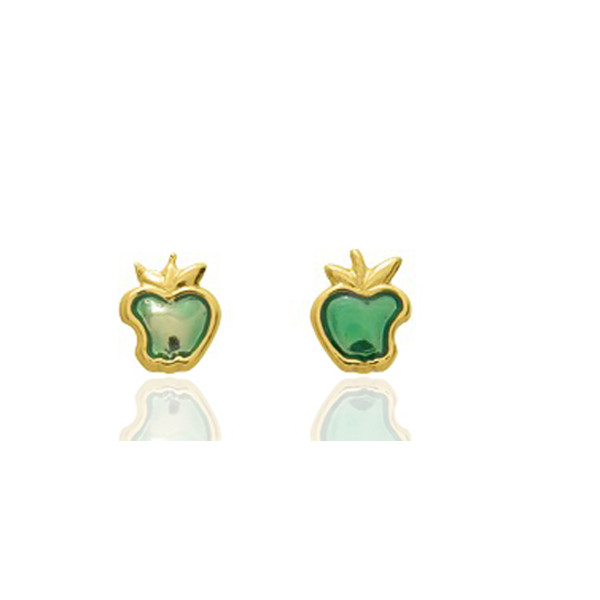 Boucles d'oreilles en or jaune 18 carats "pommes" laqués pour filles.