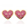 Boucles d'oreilles en or jaune 18 carats "cœurs" laqués rose pour filles.