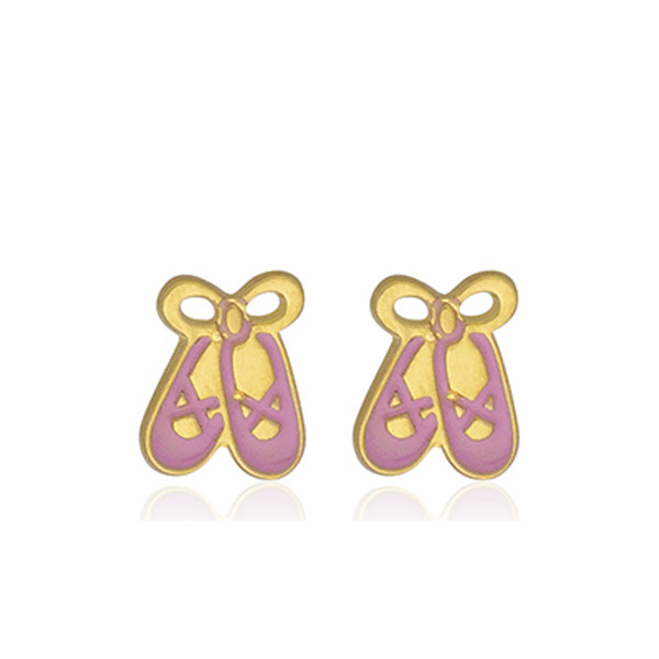 Boucles d'oreilles en or jaune 18 carats "chaussons de danse" laqués pour filles.