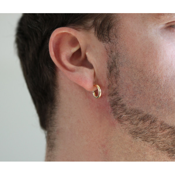 Boucle d'oreilles créole en or jaune 18 carats 14 mm pour homme