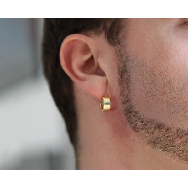 Boucle d'oreilles créole en or jaune 18 carats 14 mm pour homme