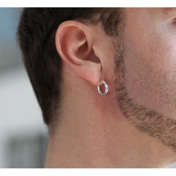 Créole pour hommes en or blanc 18 carats torsadé 15 mm