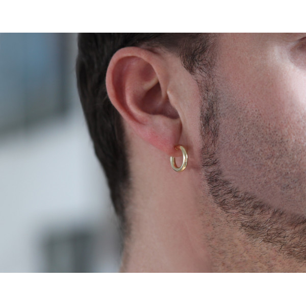 Boucle d'oreilles créole en or jaune 18 carats 15 mm pour homme