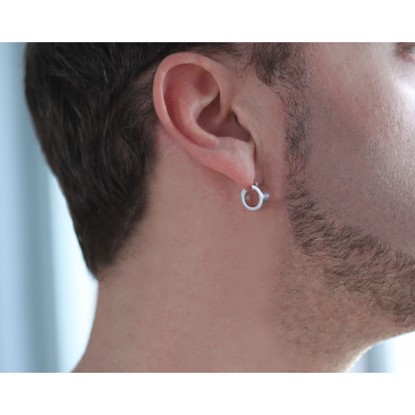 Boucle d'oreilles créole en or blanc 18 carats 12 mm pour homme