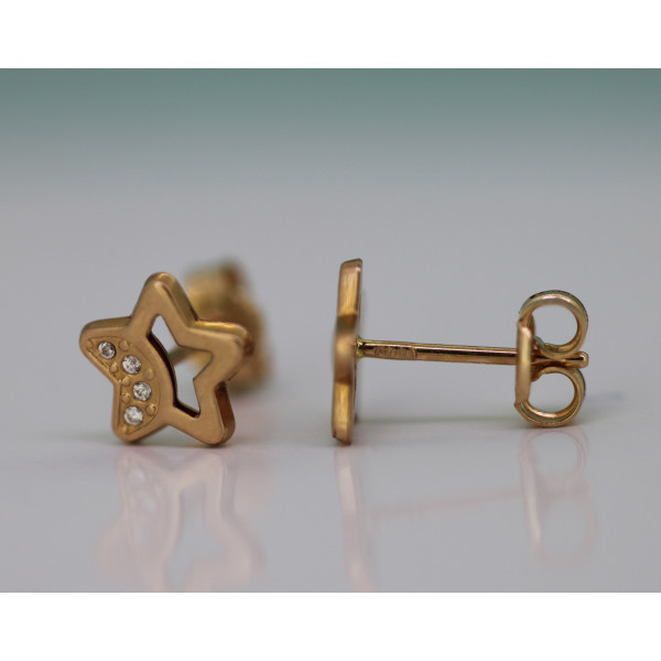 Boucles d'oreilles en or rose 18 carats étoiles et zirconiums pour filles.