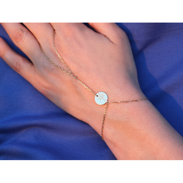 Chaine de main or jaune 18 carats et diamant 0,06 carat "arbre de vie"