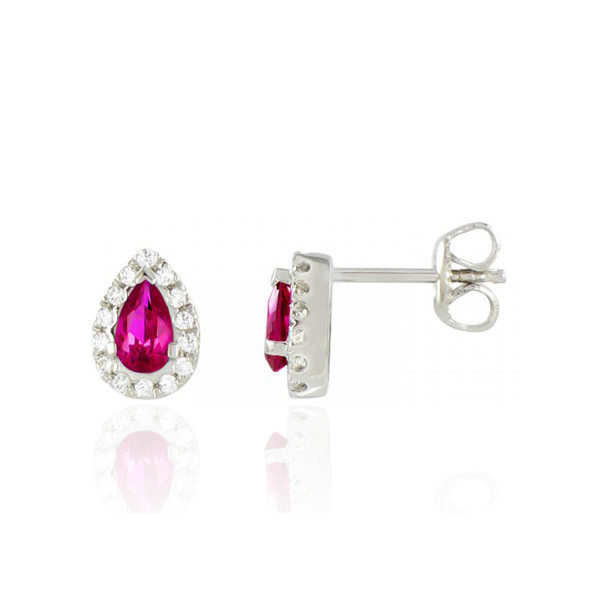 Boucles d'oreilles rubis poire 0,42 carat, diamant 0,14 carat et or 18 carats