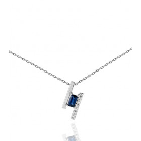 Chaine or blanc 18 carats et pendentif saphir et diamant 0,053 carat